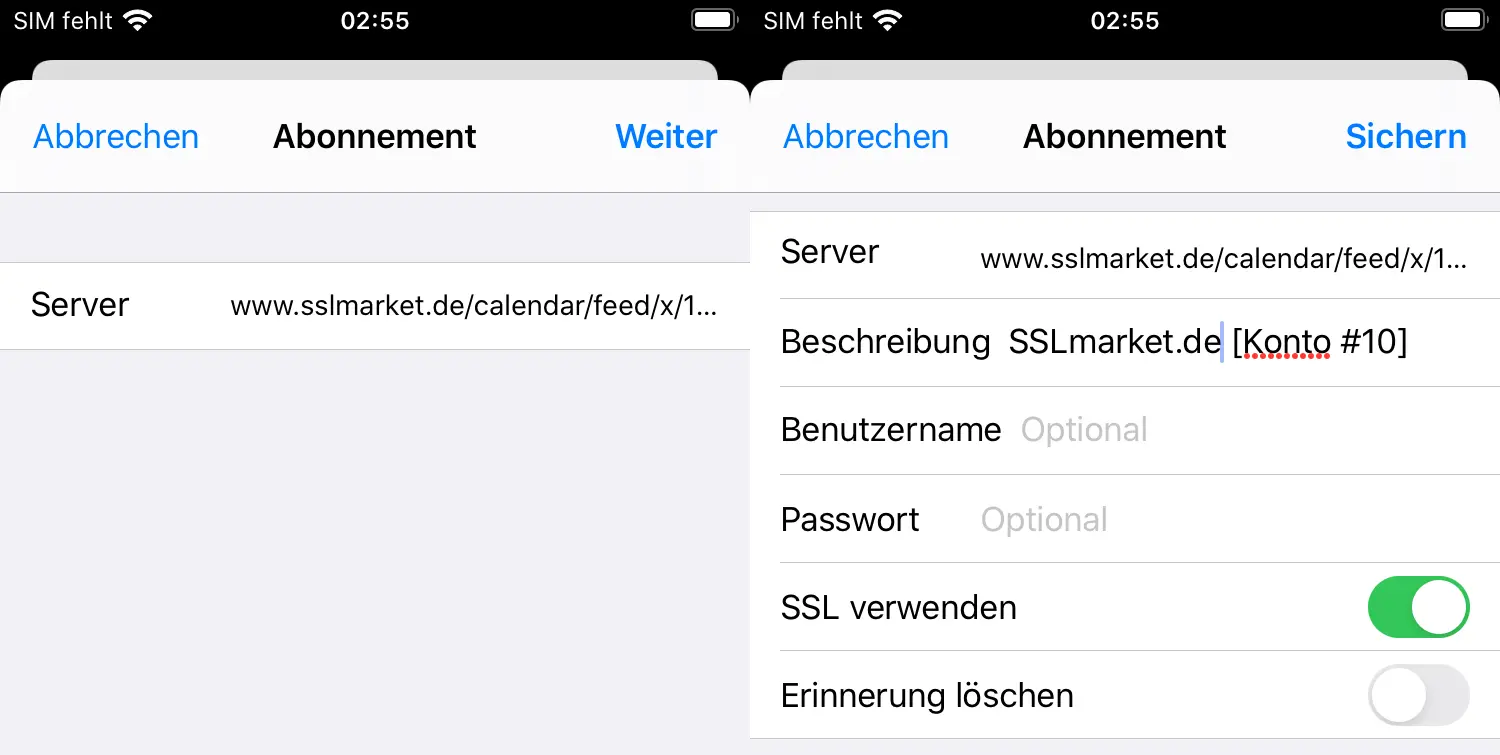 Einstellung des Kalenders auf iPhone