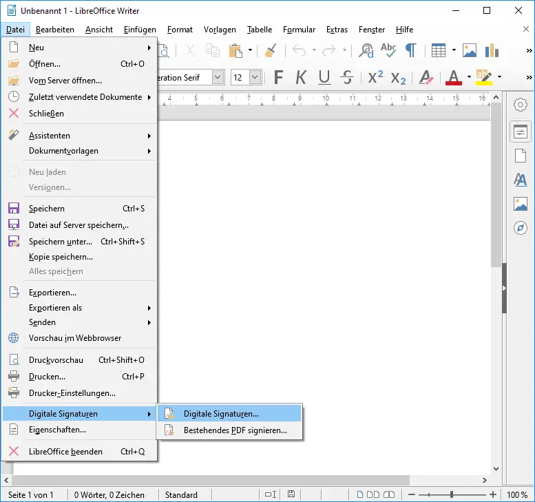 Signieren in Open/LibreOffice