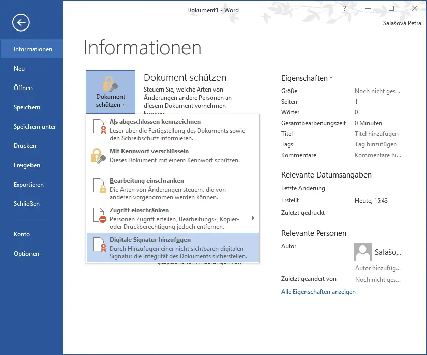 Signieren in Word