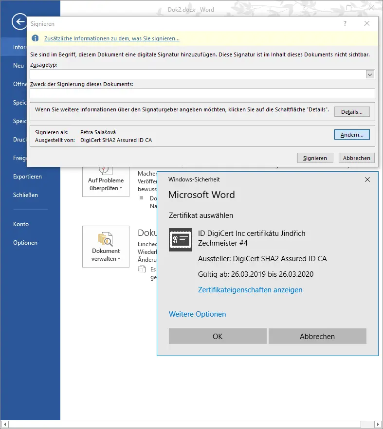 Signieren in Word