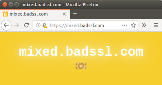Firefox warnt vor dem gemischten Inhalt mit einem Symbol neben der Adresszeile