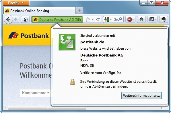 Darstellung des EV-Zertifikats in Firefox