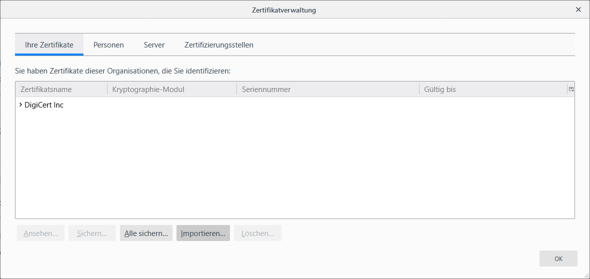 Importieren des Zertifikats nach Firefox