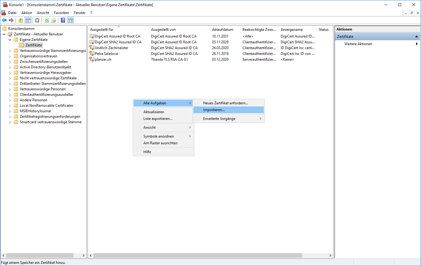 Importieren des Zertifikats von Windows