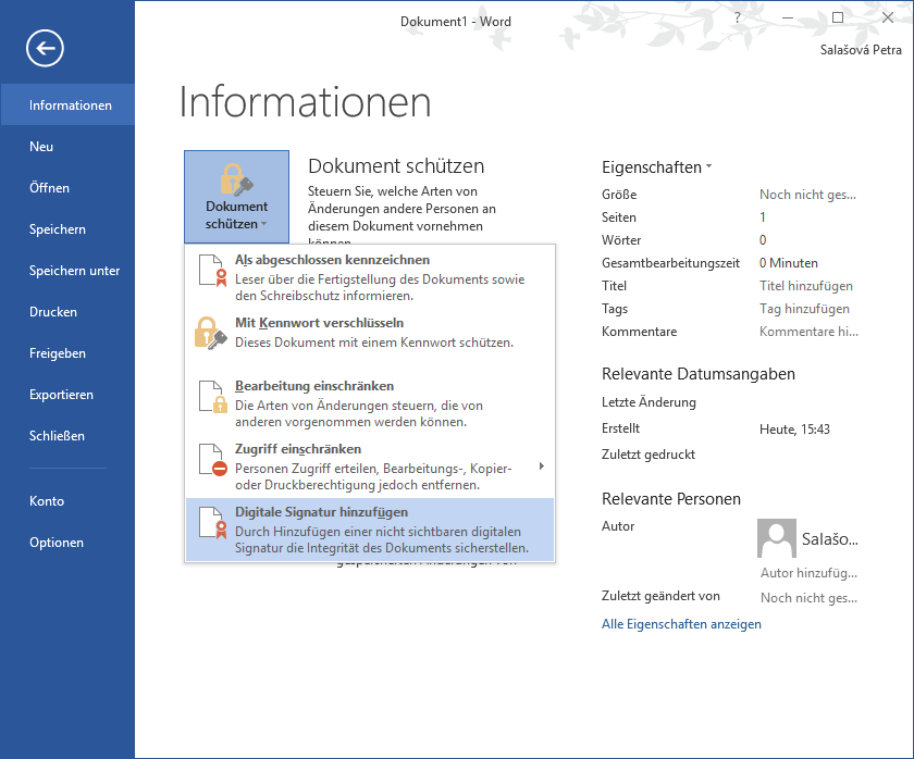 Signieren in Word