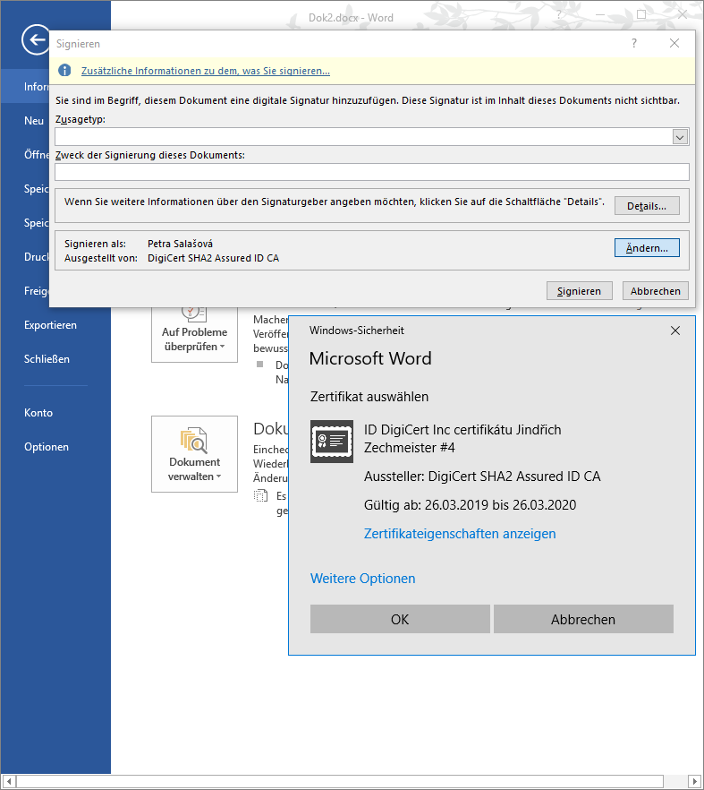 Signieren in Word